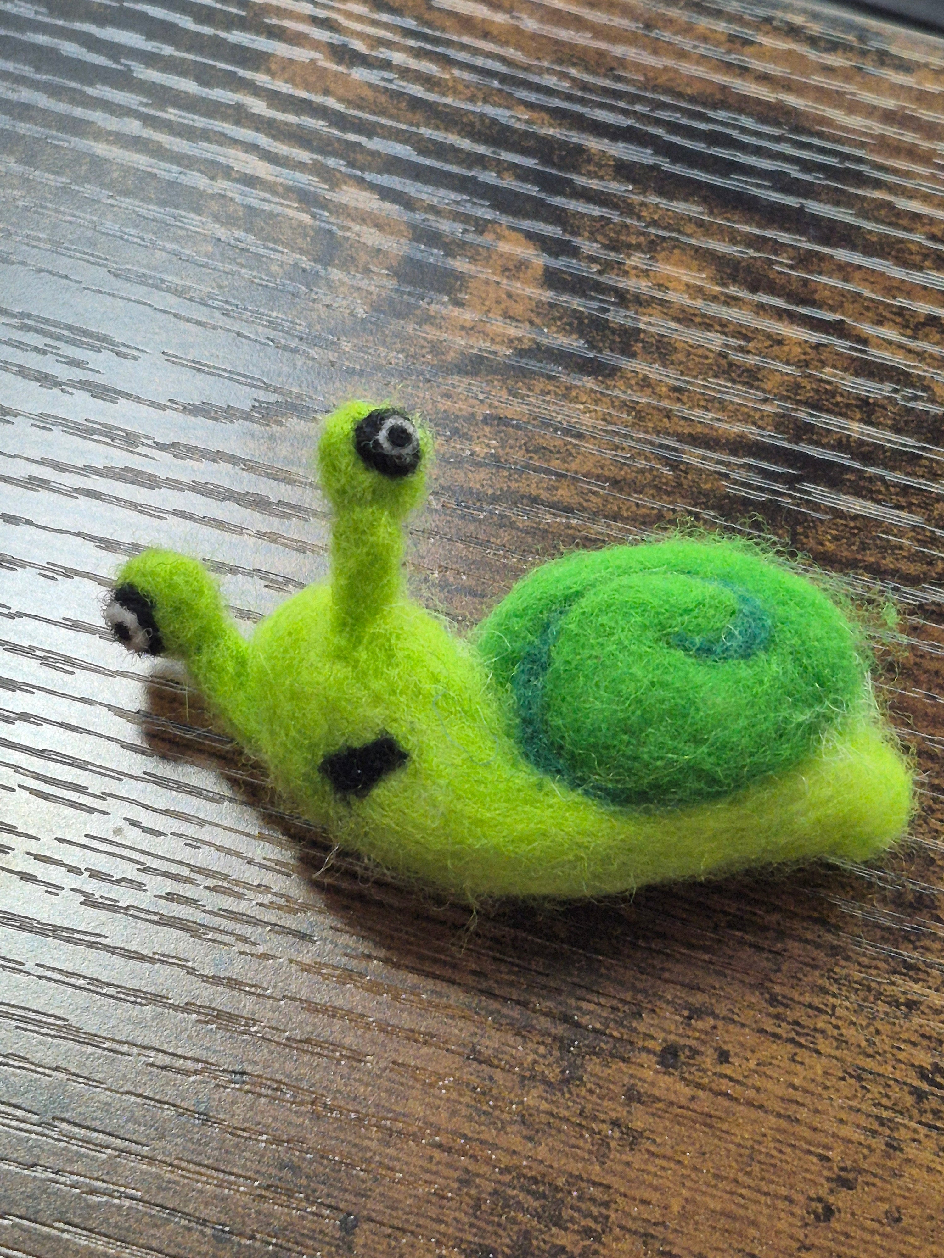 Steve the Grumpy Green Snail, Hand‑Felted One‑of‑a‑kind Brooch