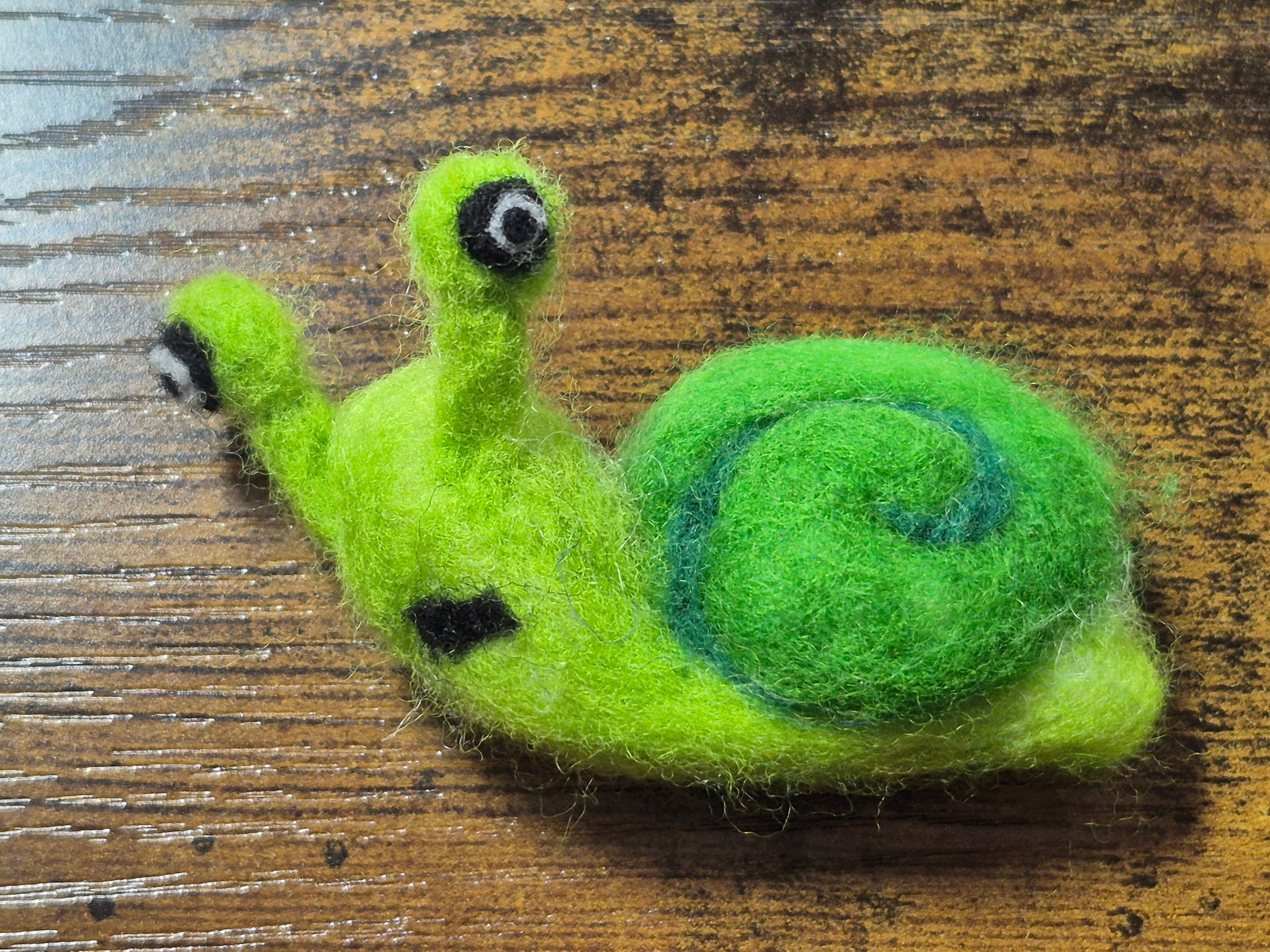 Steve the Grumpy Green Snail, Hand‑Felted One‑of‑a‑kind Brooch