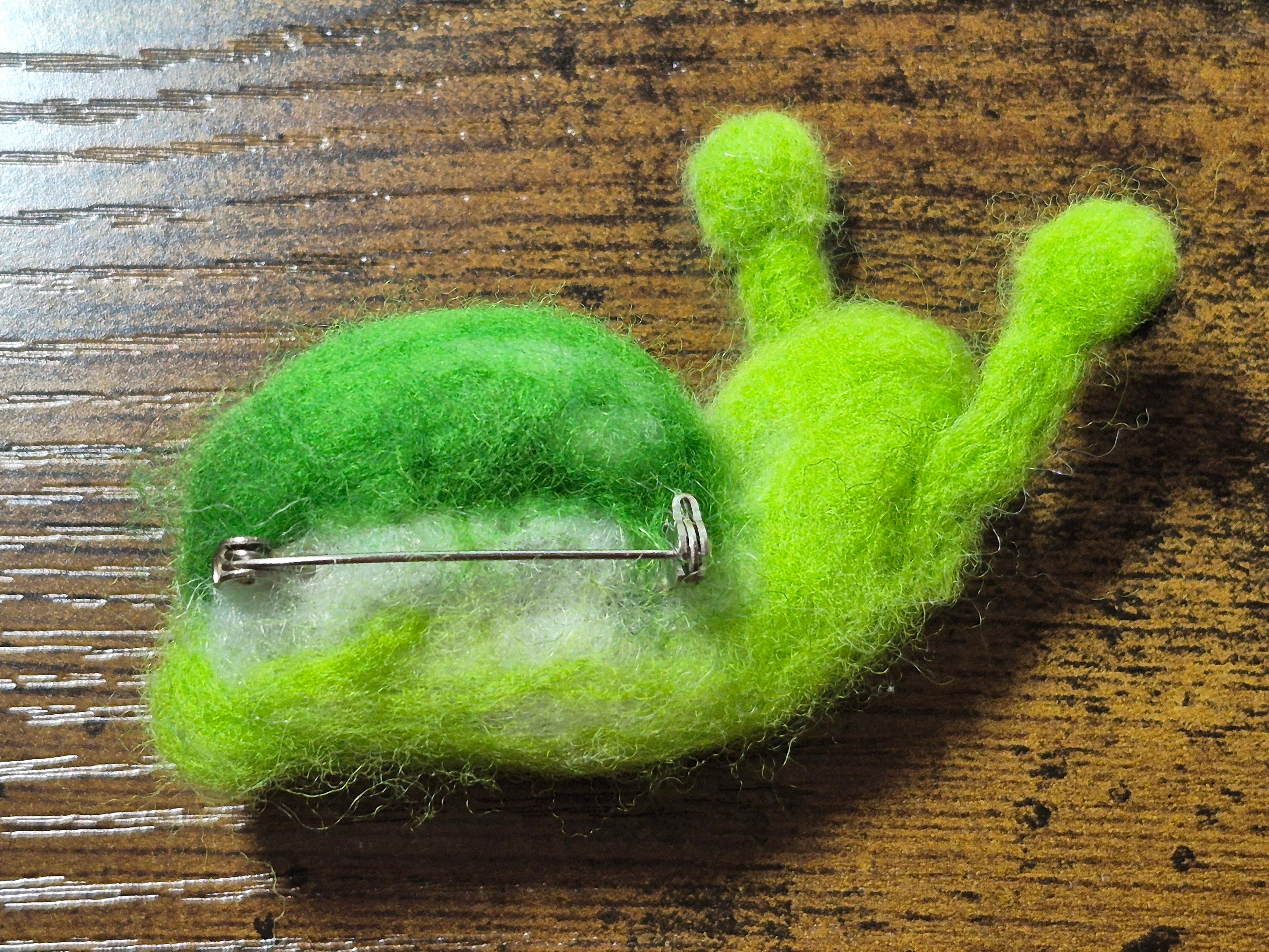 Steve the Grumpy Green Snail, Hand‑Felted One‑of‑a‑kind Brooch
