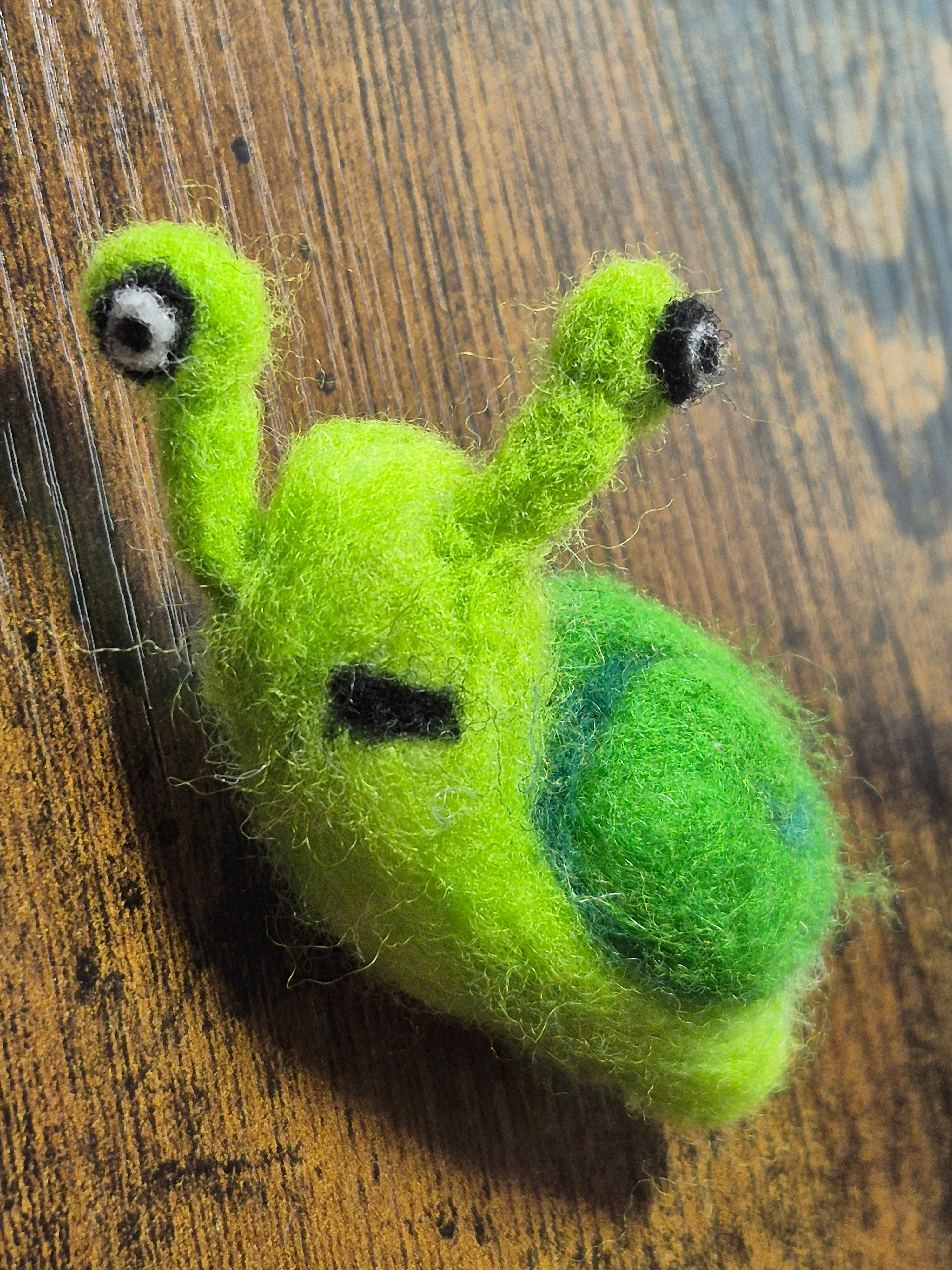 Steve the Grumpy Green Snail, Hand‑Felted One‑of‑a‑kind Brooch