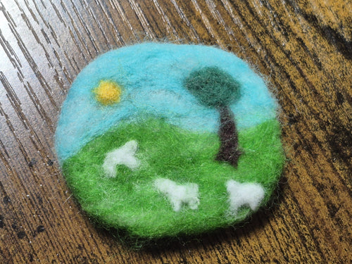 Countryside scene with Sheep felted badge - 1 of 1