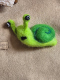 Steve the Grumpy Green Snail, Hand‑Felted One‑of‑a‑kind Brooch