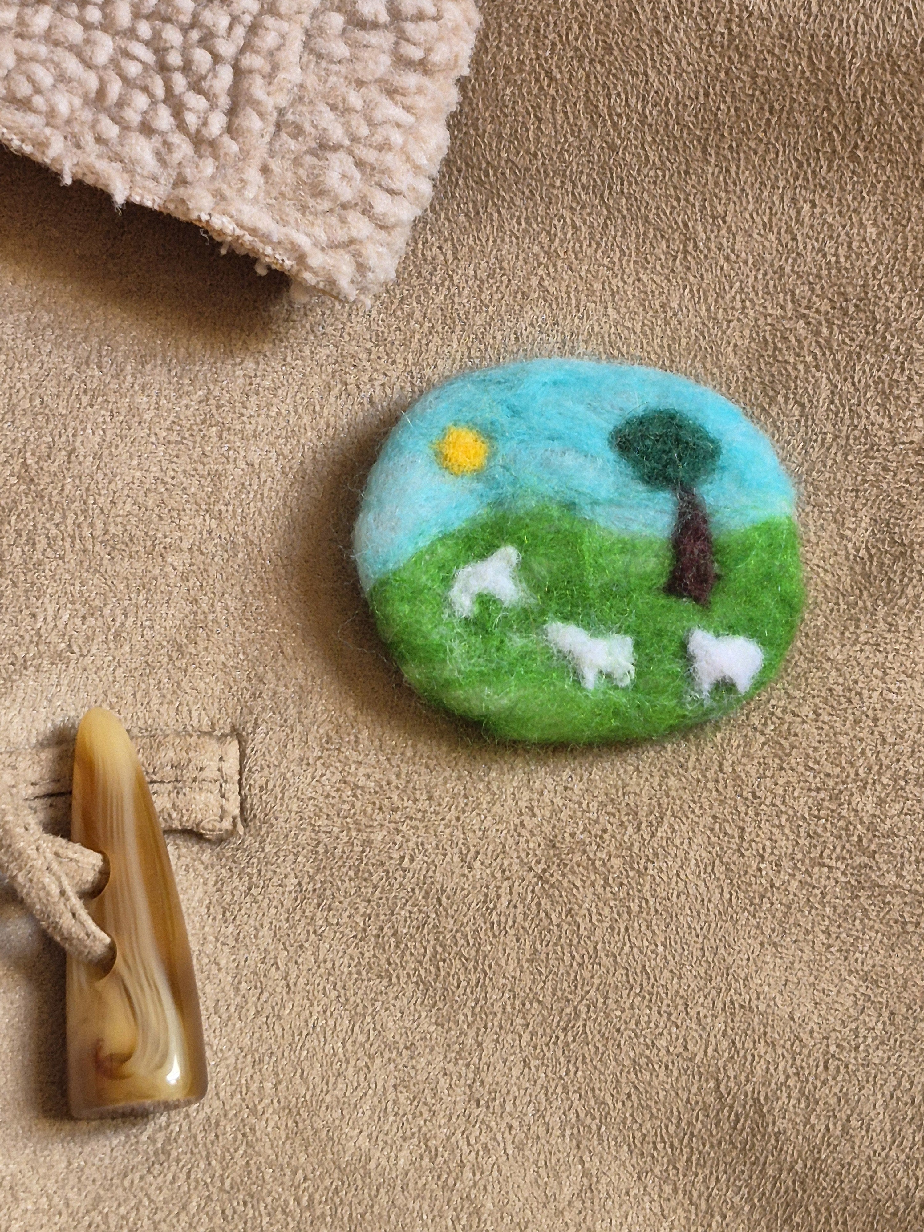 Countryside scene with Sheep felted badge - 1 of 1