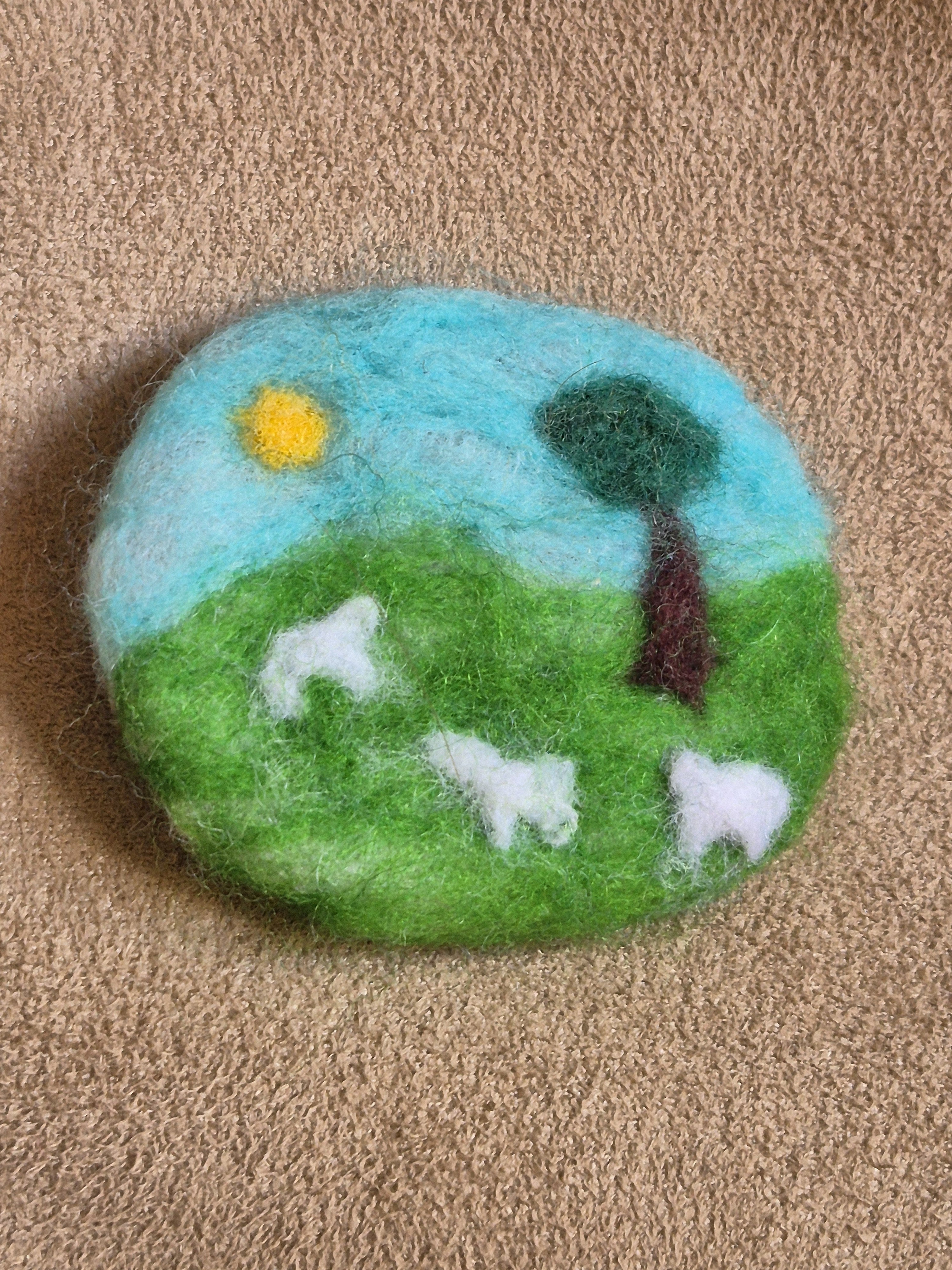 Countryside scene with Sheep felted badge - 1 of 1