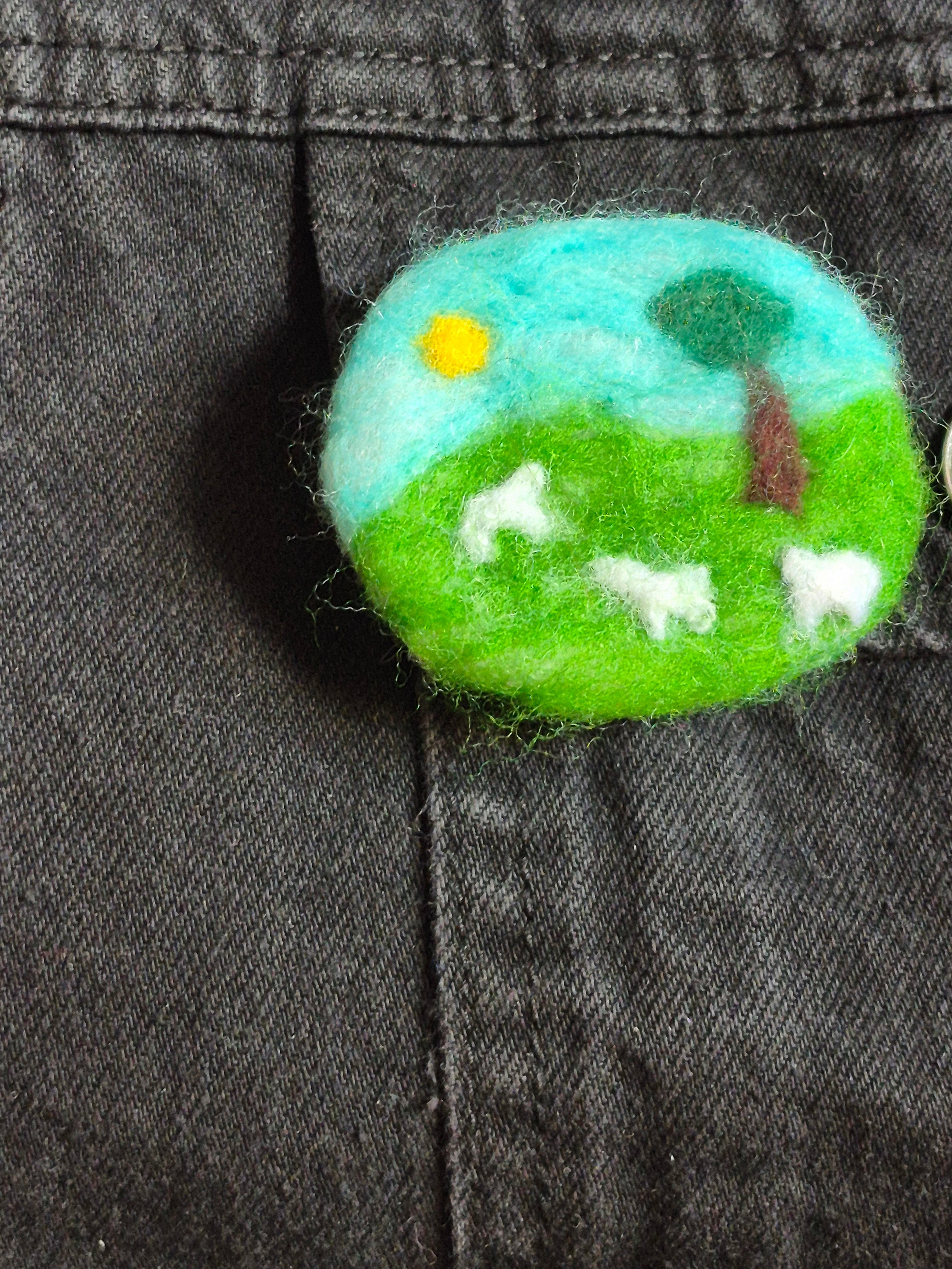 Countryside scene with Sheep felted badge - 1 of 1