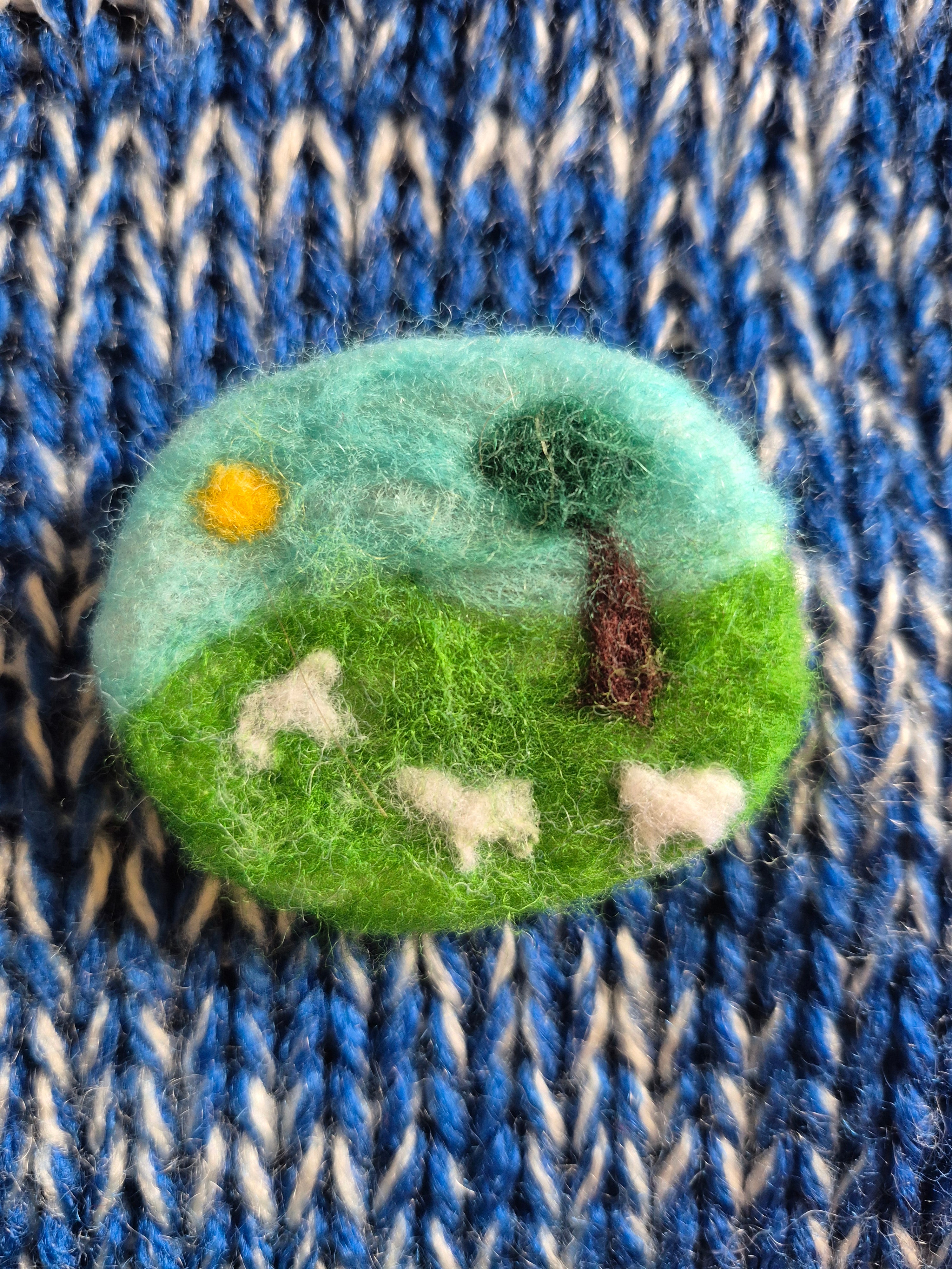 Countryside scene with Sheep felted badge - 1 of 1
