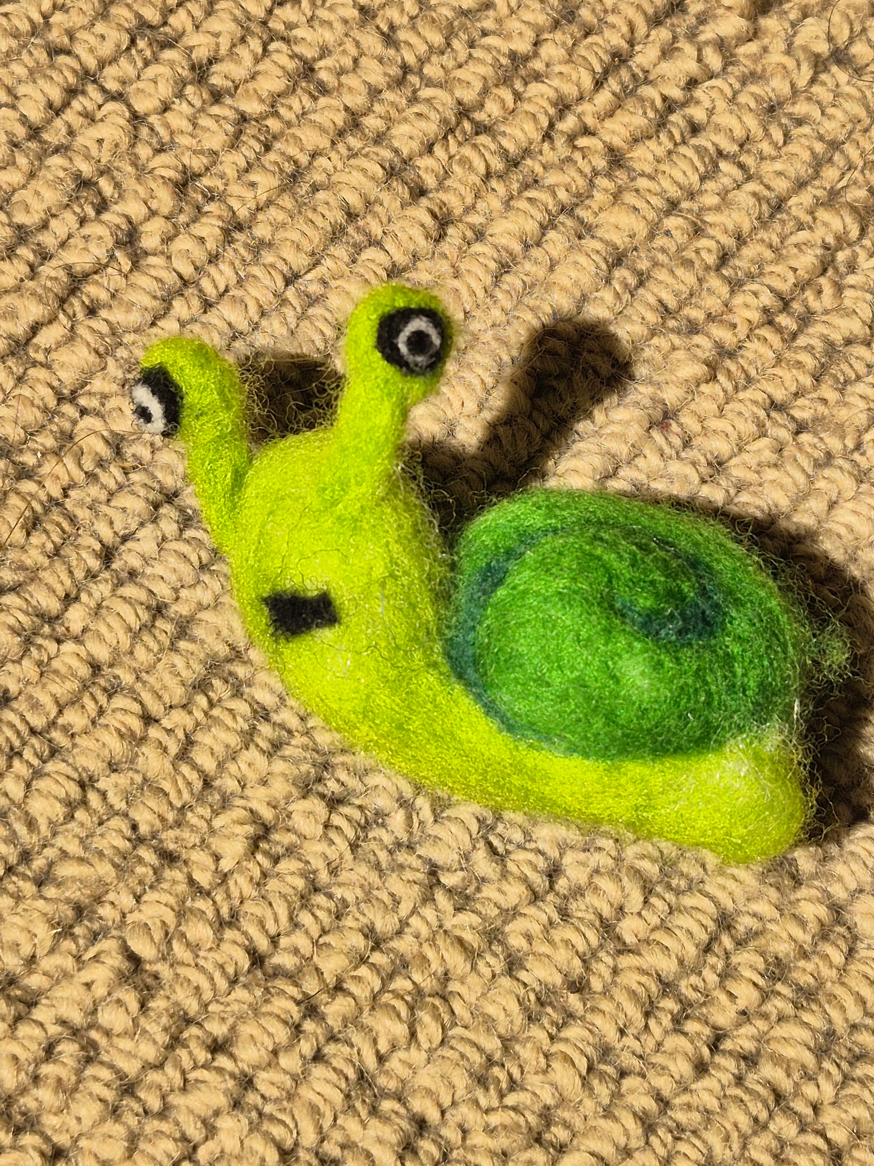 Steve the Grumpy Green Snail, Hand‑Felted One‑of‑a‑kind Brooch