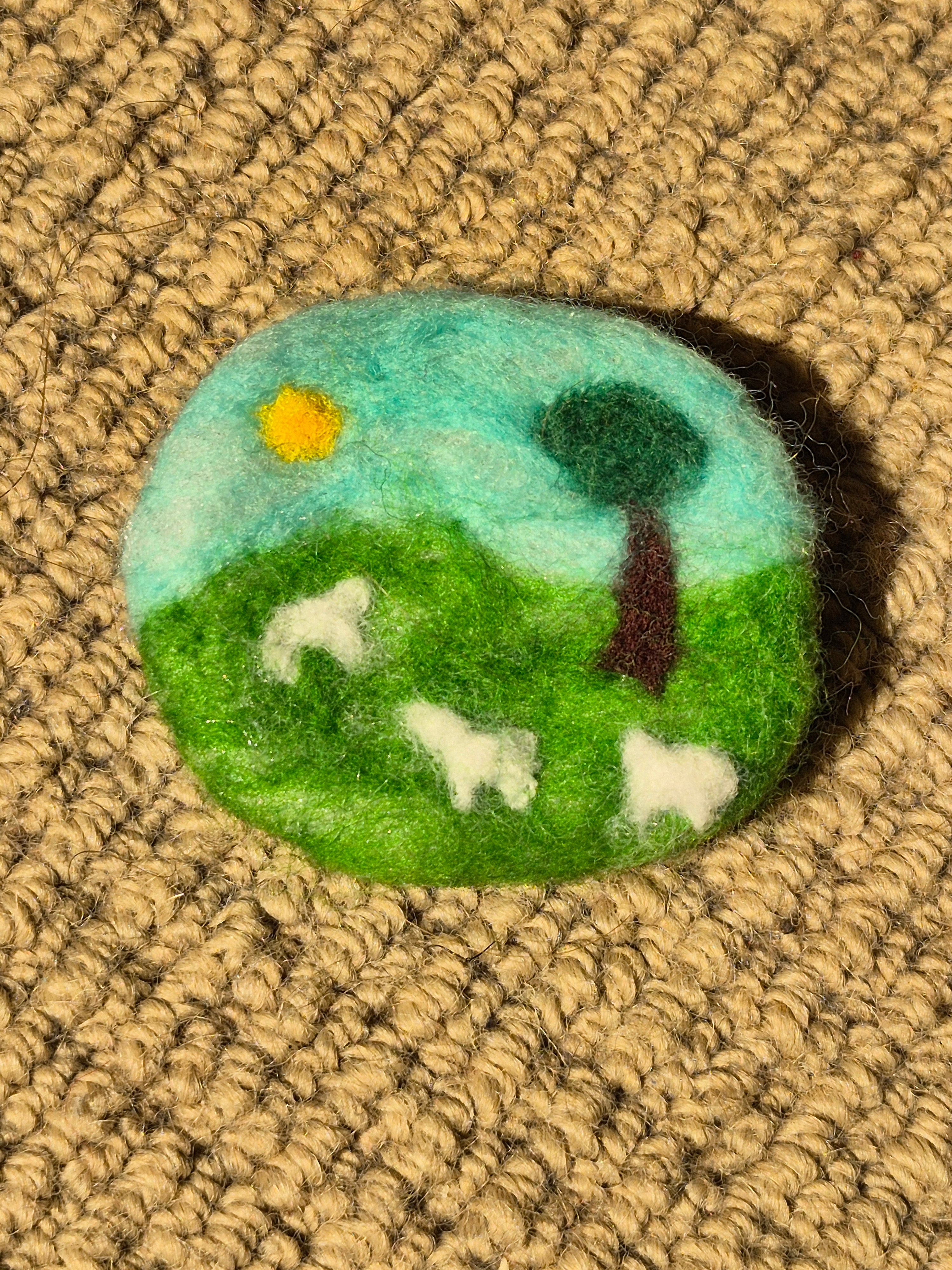 Countryside scene with Sheep felted badge - 1 of 1