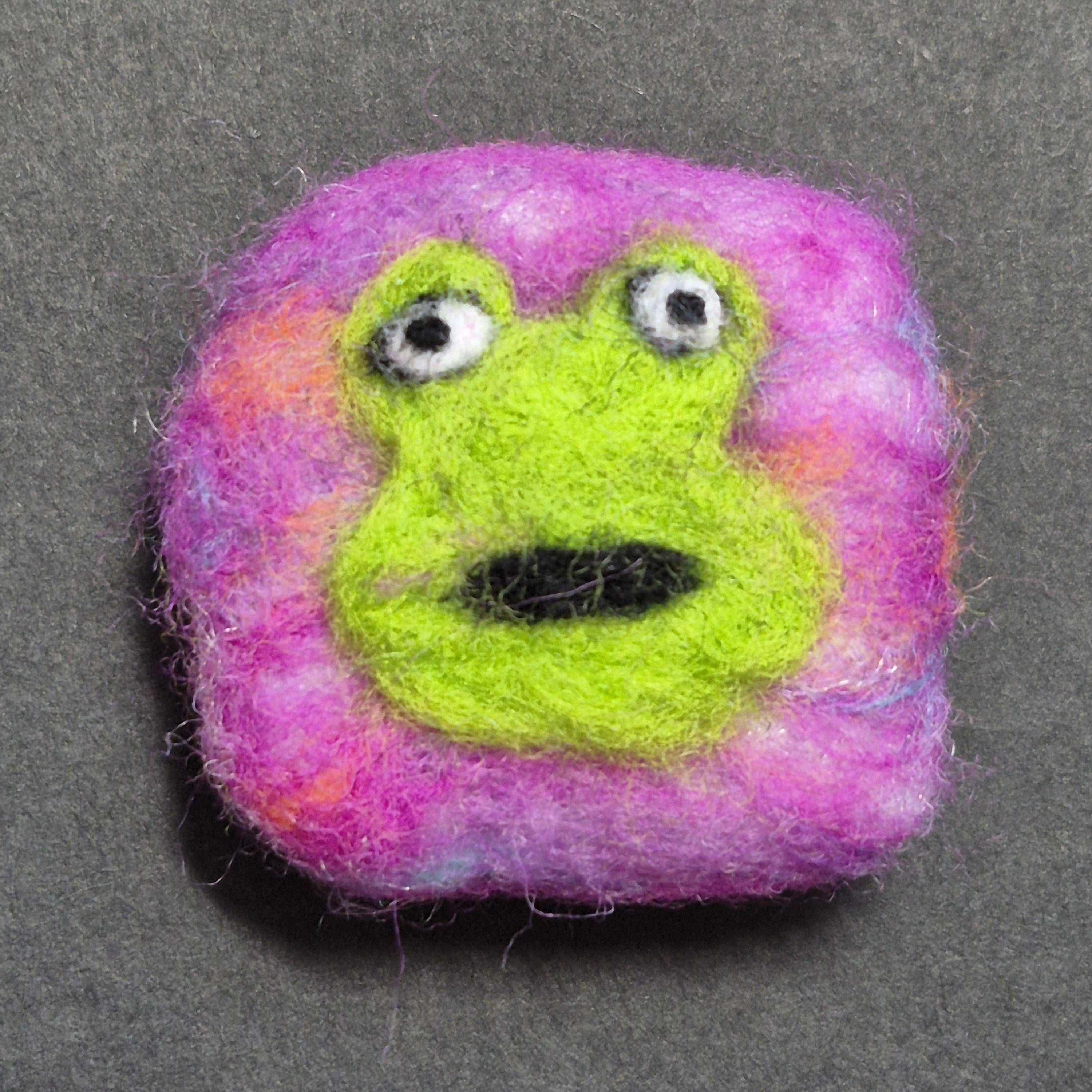 Grumpy Frog felted brooch