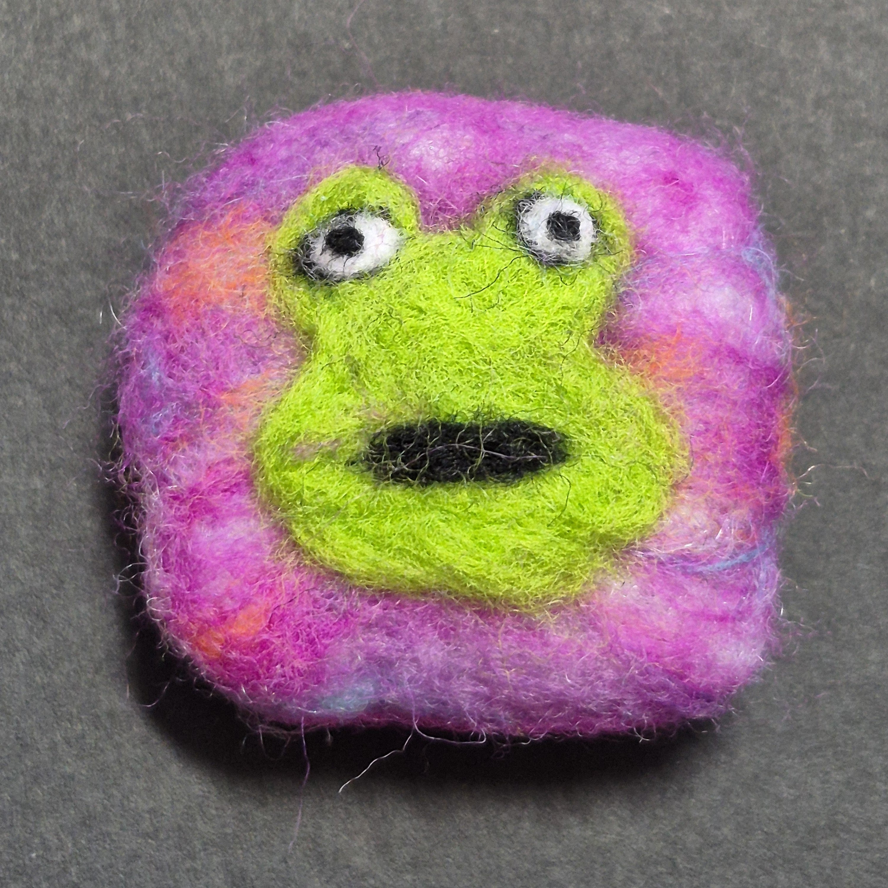 Grumpy Frog felted brooch