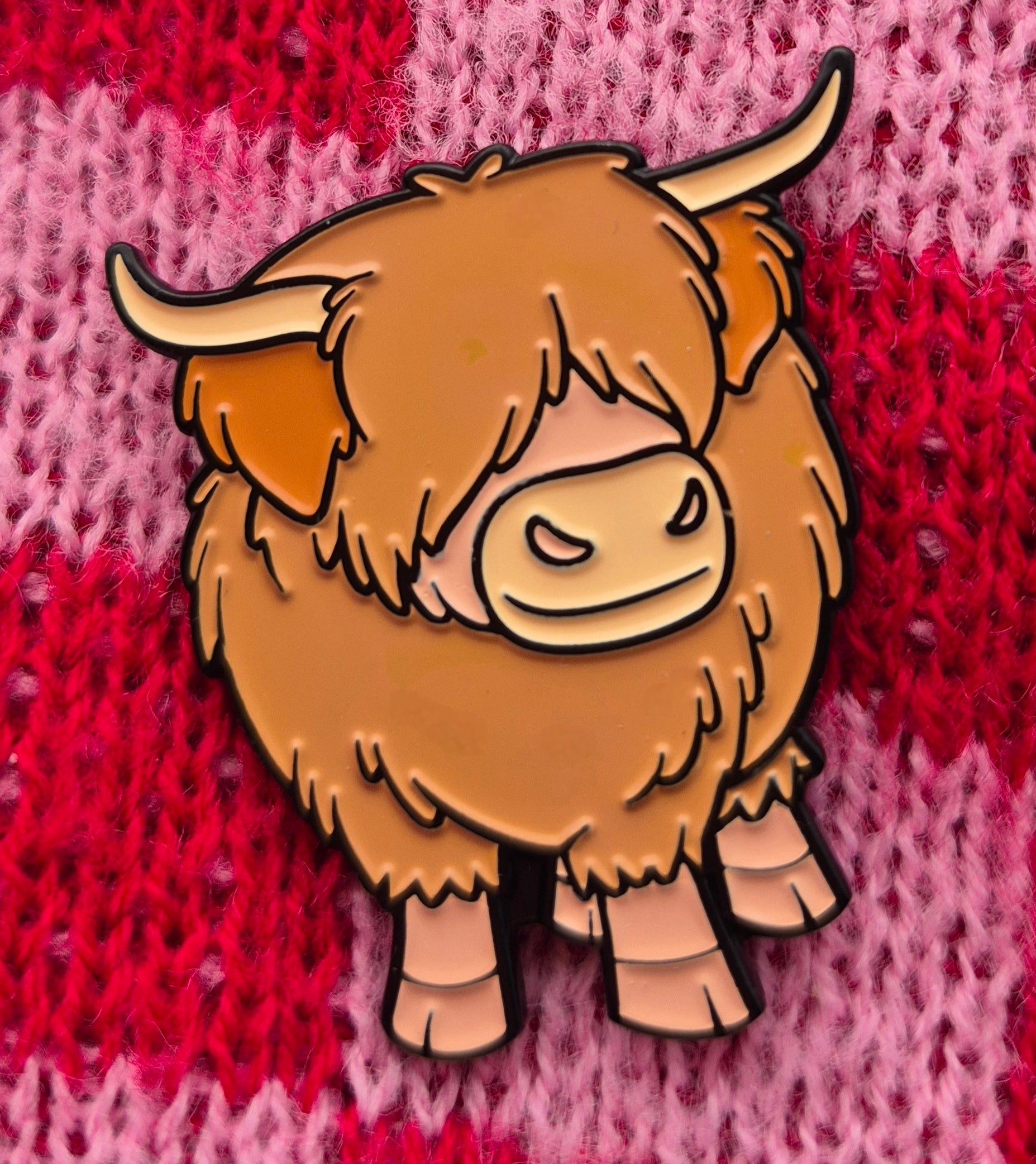 Cartoon highland cow enamel pin- Benji